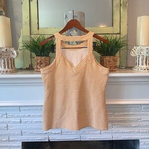 Anthropologie Deletta Isa Mustard Yellow Striped Cut Out Summer Tank Top Size M